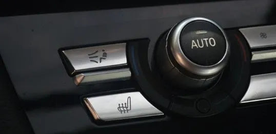 Automotive air conditioning button panel set with silver buttons in low, medium, high fittings