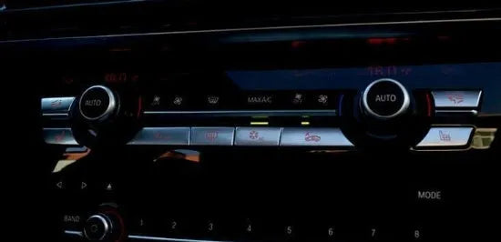 Automotive air conditioning button panel set with silver buttons in low, medium, high fittings