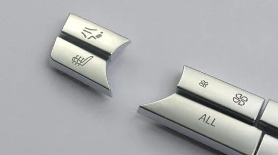 Automotive air conditioning button panel set with silver buttons in low, medium, high fittings