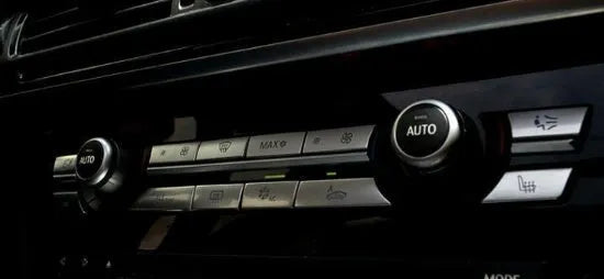 Automotive air conditioning button panel set with silver buttons in low, medium, high fittings
