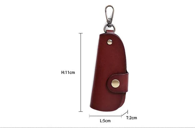 Genuine leather car key case with multifunctional door design in short length format
