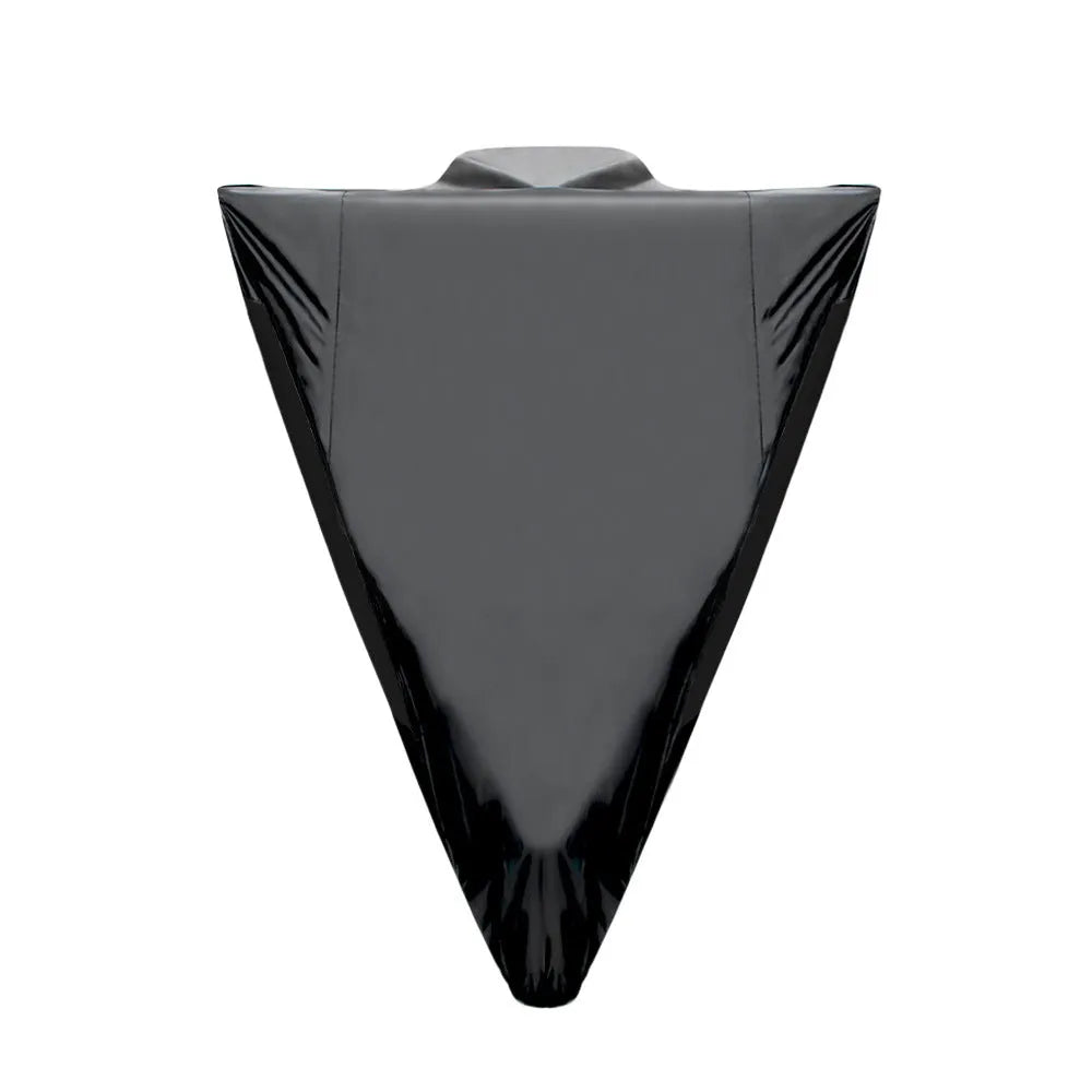 Motorcycle rain cover in black colour showing anti-theft features and weather-resistant polyester construction