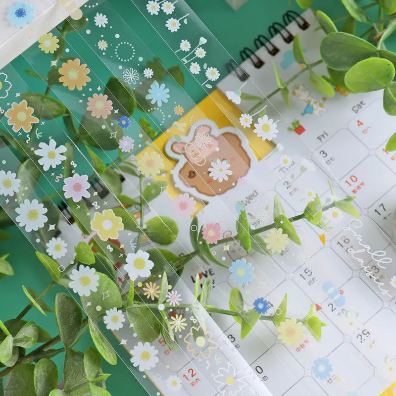 Five rolls of transparent adhesive tape with Midsummer Daisy cartoon decoration on clear PET film
