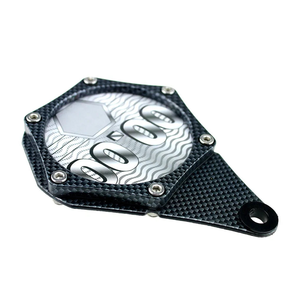 Black carbon fibre pattern motorcycle tax disc holder with anti-theft six-corner screw