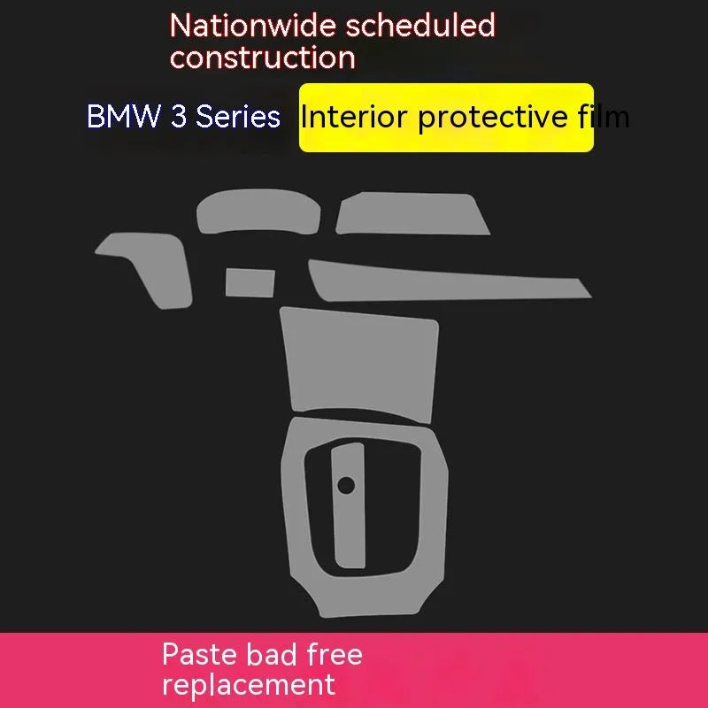 Transparent protective film kit for BMW 3 Series dashboard and centre console interior surfaces