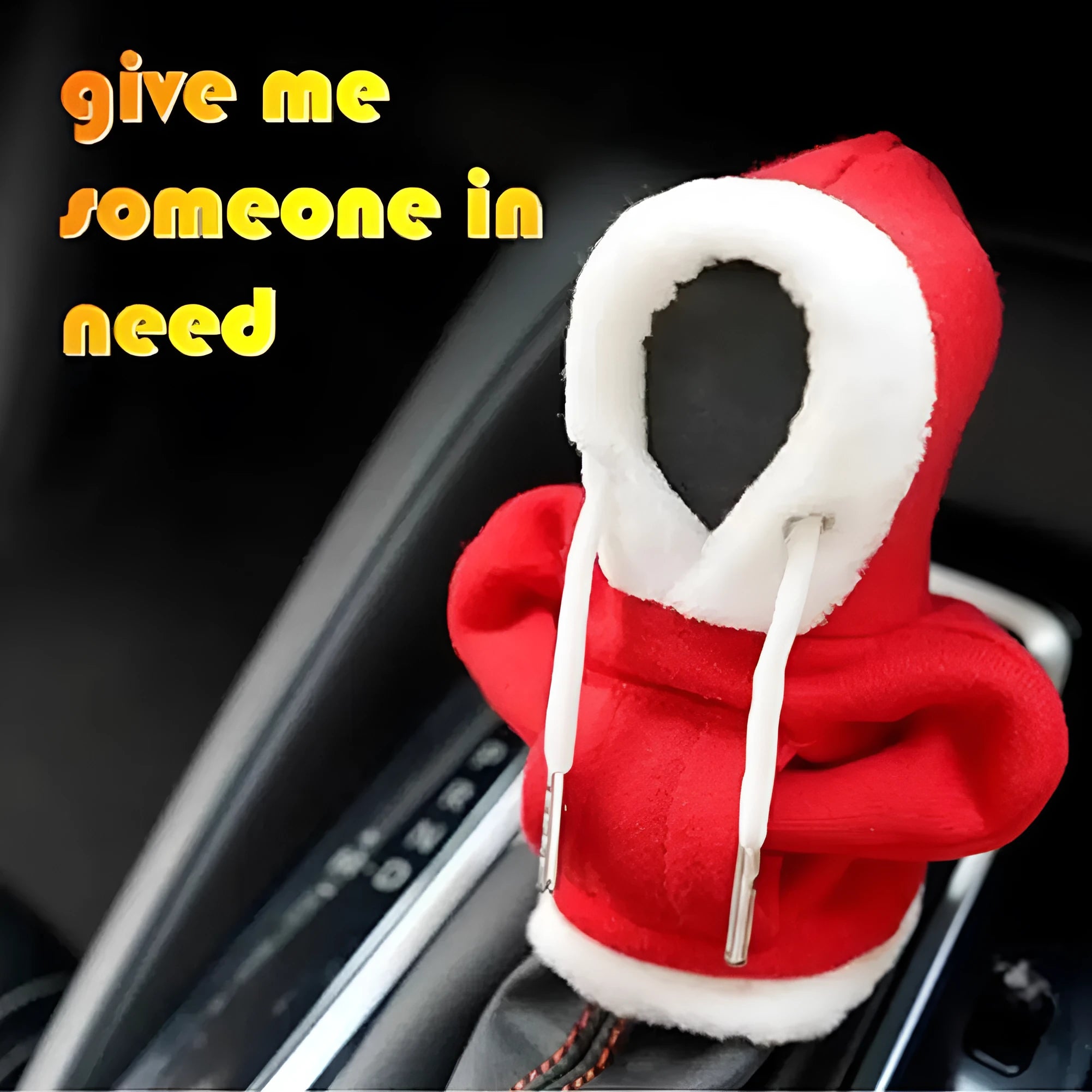 Polyester car gear lever hooded cover in red and white colour combination showing 12x13cm dimensions