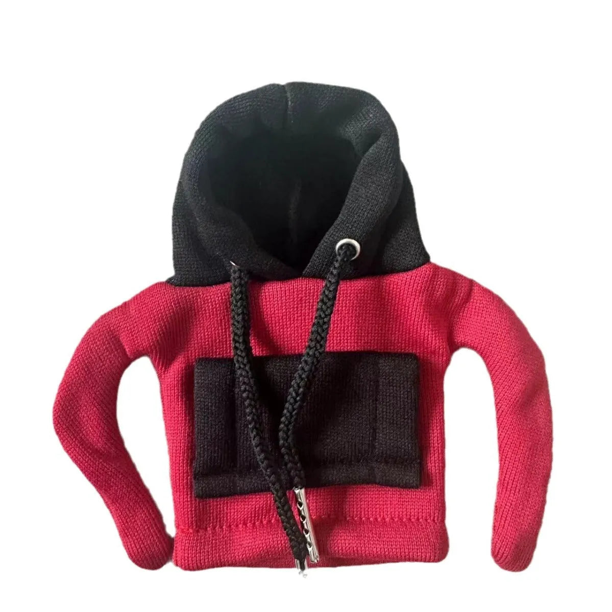 Polyester car gear lever hooded cover in red and white colour combination showing 12x13cm dimensions