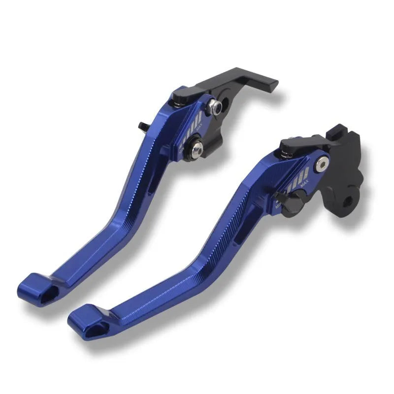 Metal motorcycle clutch lever in two-finger design shown in multiple colour options.