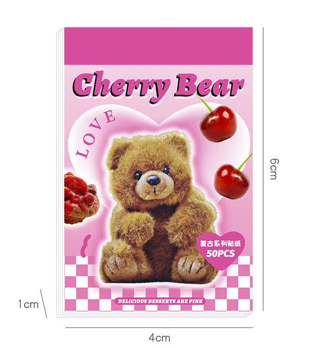 American retro cartoon sticker book with 50 adhesive 4x6cm sheets in six colour themes for journal decoration