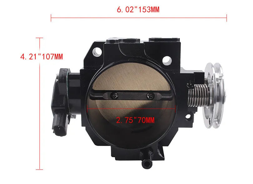 Aluminium alloy throttle body for Honda K20A engine with 70mm bore in black or silver finish.