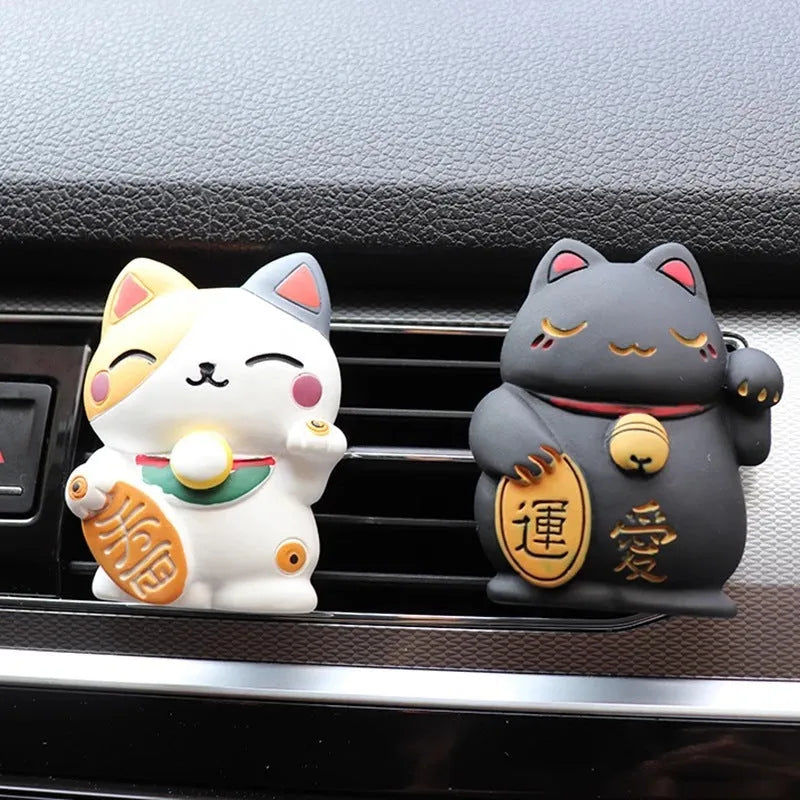 Black Cat and White Cat resin fortune cat car vent aromatherapy clip decoration
