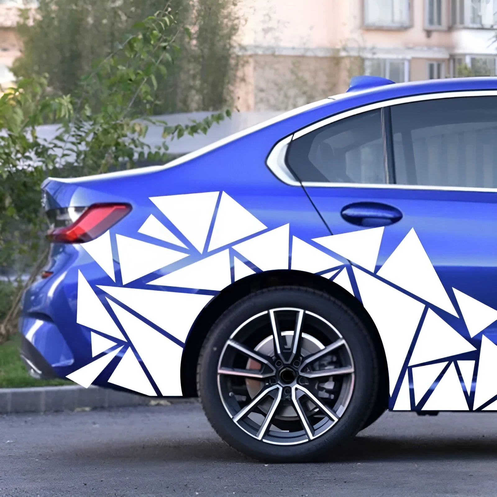 Large geometric pattern car sticker for vehicle waistline and wheel decoration in multiple colour options