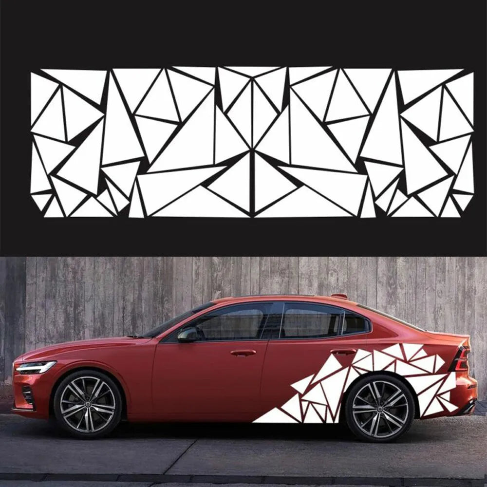 Large geometric pattern car sticker for vehicle waistline and wheel decoration in multiple colour options