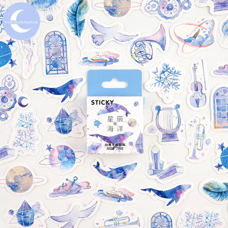 Box of 46 cartoon children's journal stickers with nine cute pattern designs in 30x37mm size