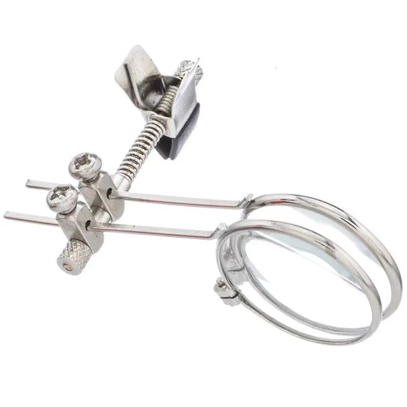 Auxiliary reading glasses mirror clip with metal bracket and glass lenses for attachment to existing spectacles