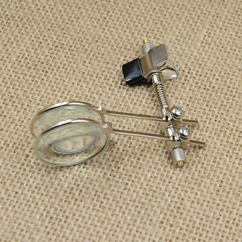 Auxiliary reading glasses mirror clip with metal bracket and glass lenses for attachment to existing spectacles