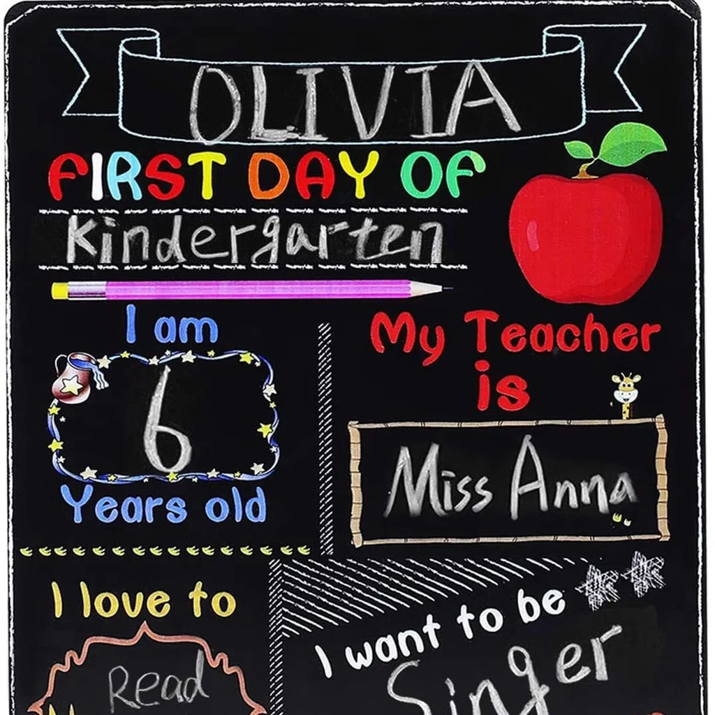 Wooden first day of school blackboard craftwork with modern simplicity design
