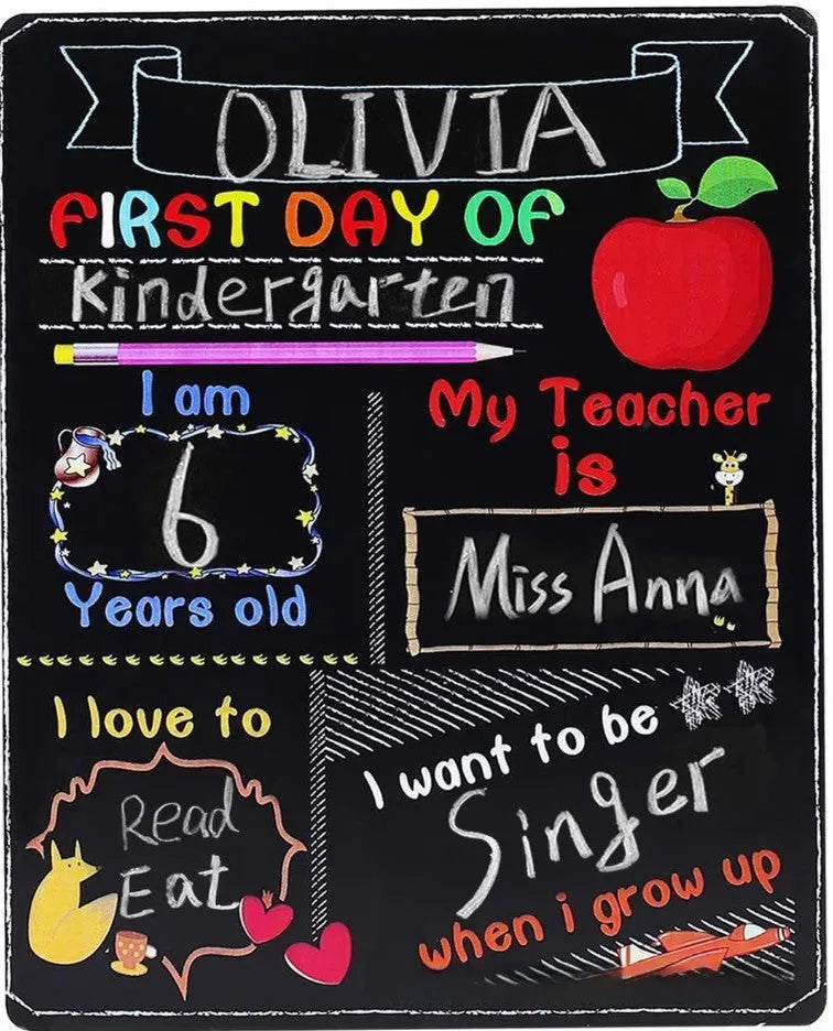 Wooden first day of school blackboard craftwork with modern simplicity design