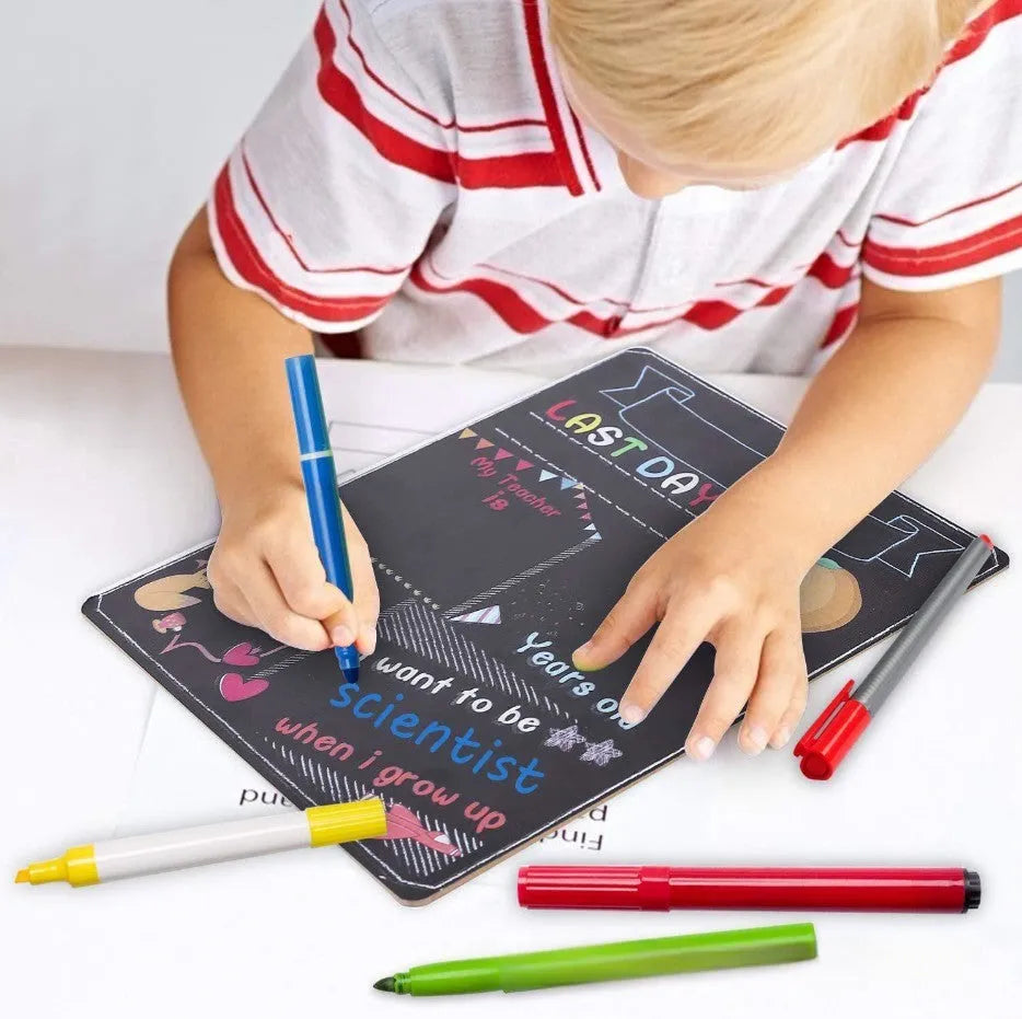 Wooden first day of school blackboard craftwork with modern simplicity design