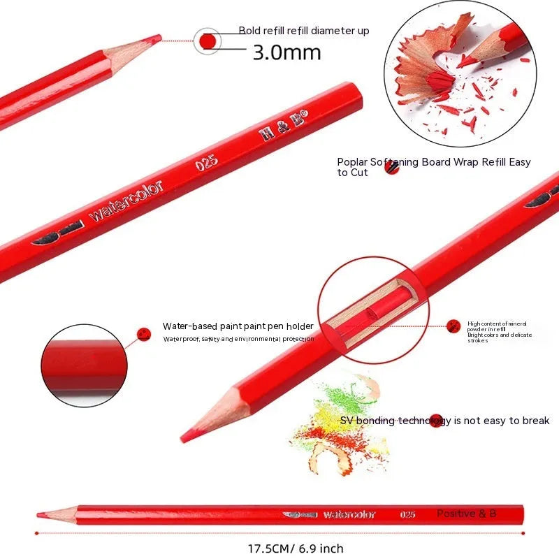 Water-soluble coloured pencils set with 24 colours in metal storage tin for drawing and watercolour techniques