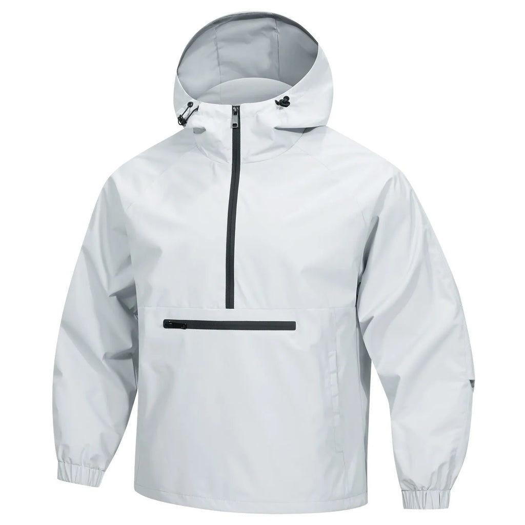 Men's Korean-style loose corduroy hooded jacket with half-zip closure in light grey colour
