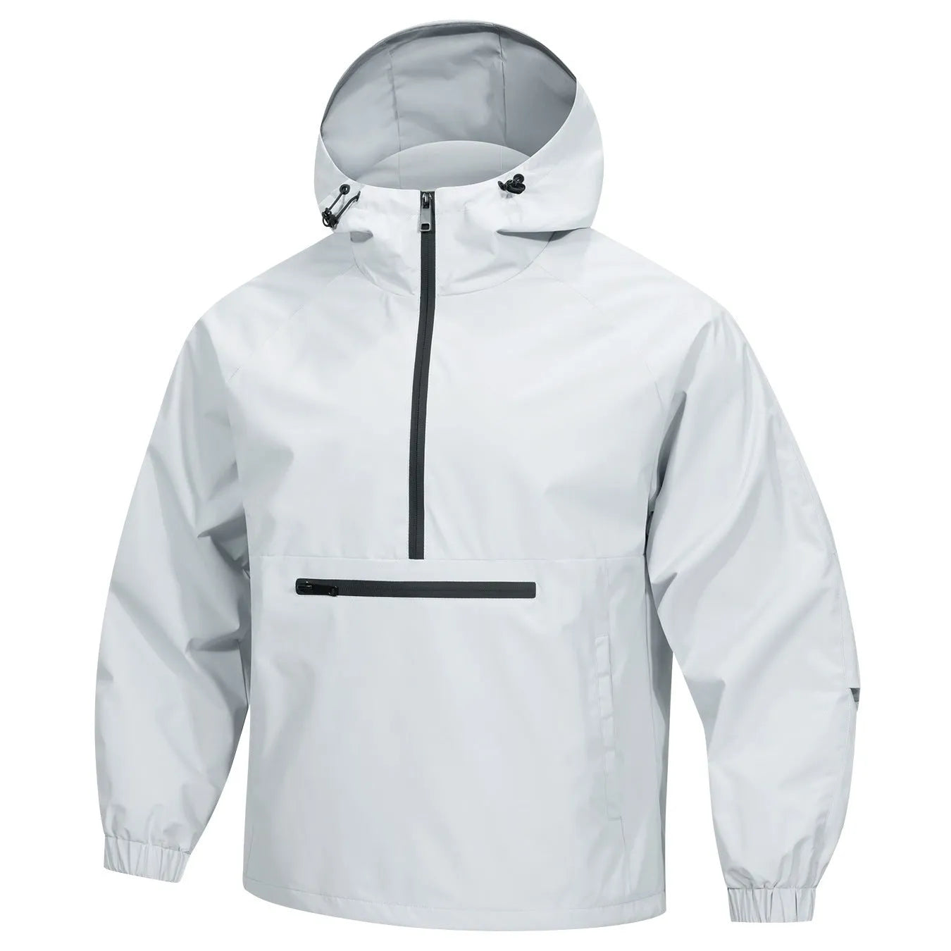 Men's Korean-style loose corduroy hooded jacket with half-zip closure in light grey colour