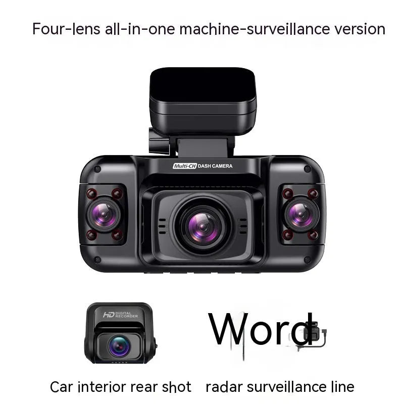 Panoramic car camera with four lenses and 2-inch screen for vehicle surveillance