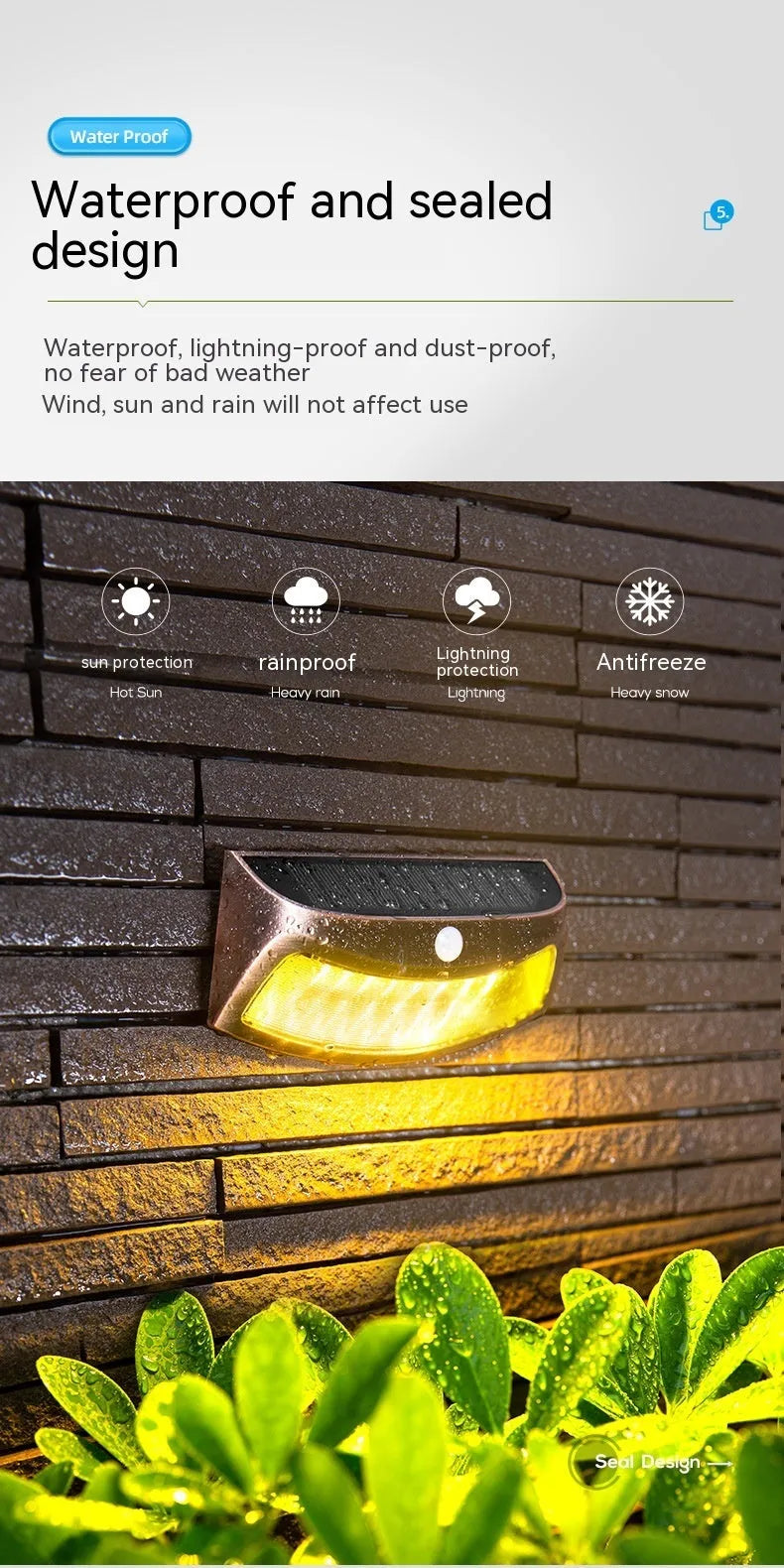 Solar outdoor wall lamp with smiling face design for garden lighting