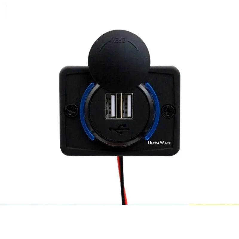 Black 12V car USB charger with mounting screws for vehicle installation and fast 3.1A device charging