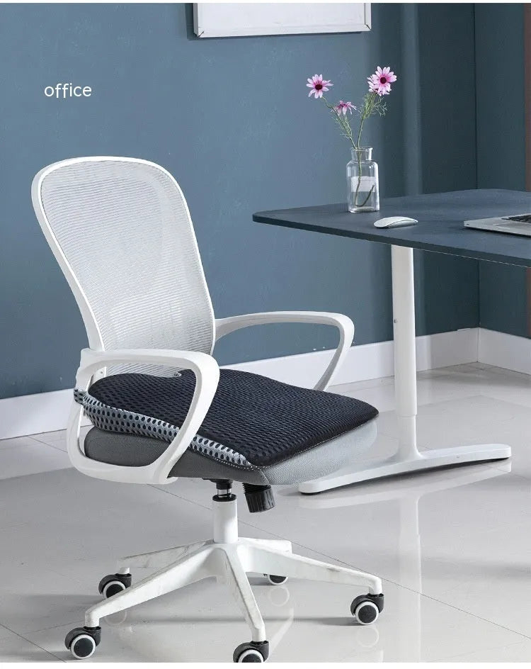 Memory foam seat cushion with elastic strap in black, grey, and creamy white colours.