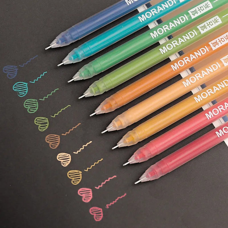 Retro gel pen set with nine coloured pens in plastic storage case