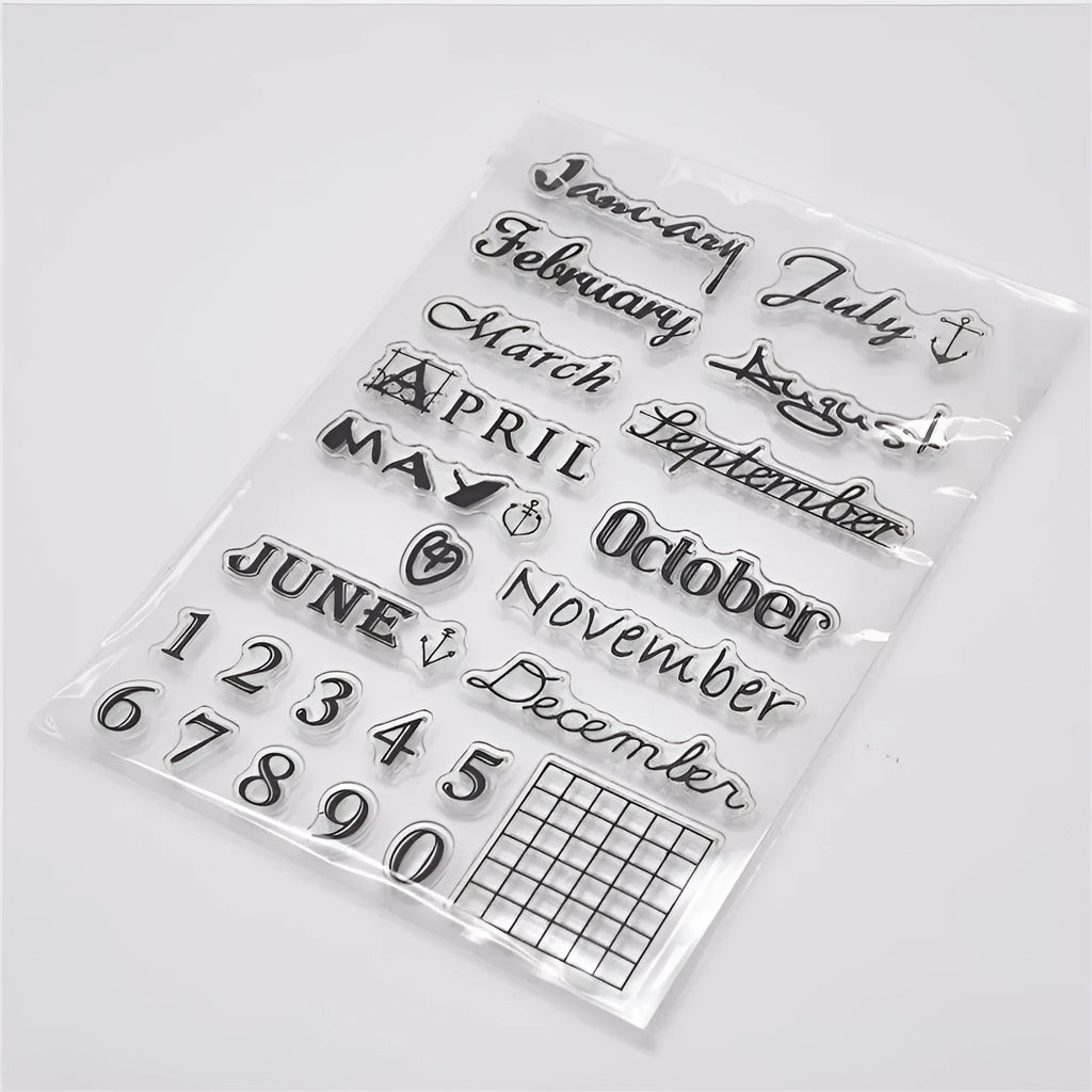 Clear transparent silicone stamp showing vintage icon and calendar date design.