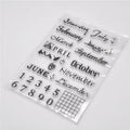 Clear transparent silicone stamp showing vintage icon and calendar date design.