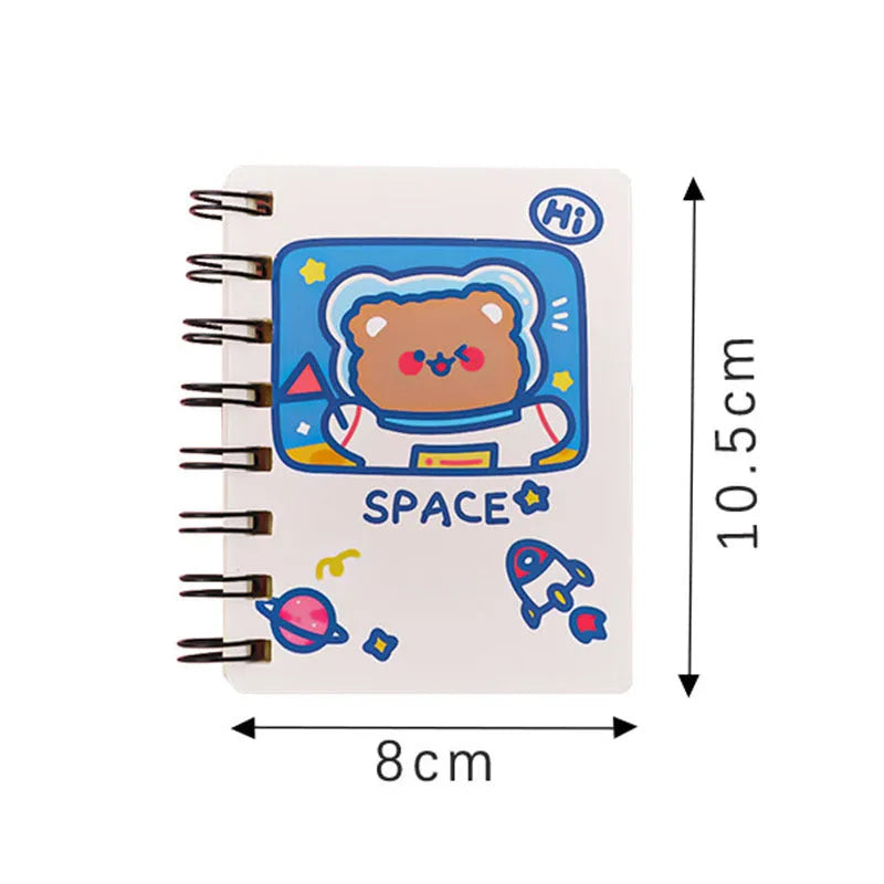 Astronaut series pocket flipper notebook showing compact 10.5x8cm size with space-themed cover design