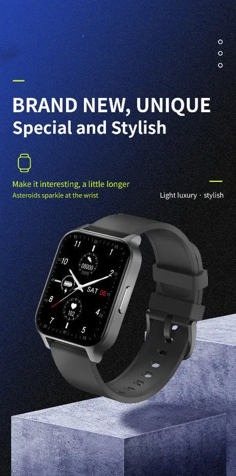 Smart colour screen health watch with black mesh strap showing heart rate monitoring display