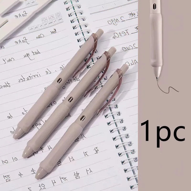 Macaron colour press gel pen with 0.5mm tip in smoked brown, pink, or white.