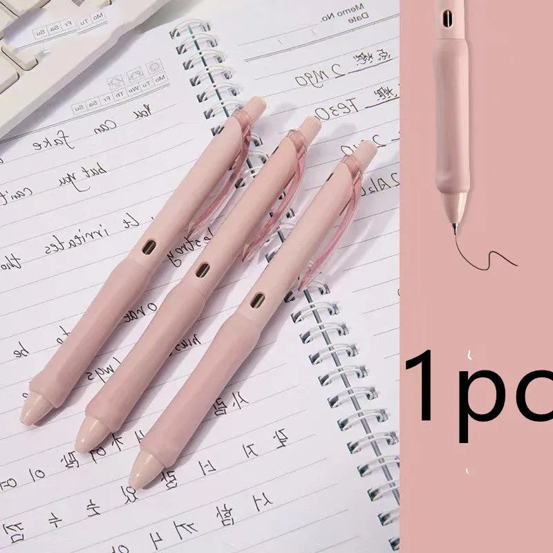 Macaron colour press gel pen with 0.5mm tip in smoked brown, pink, or white.