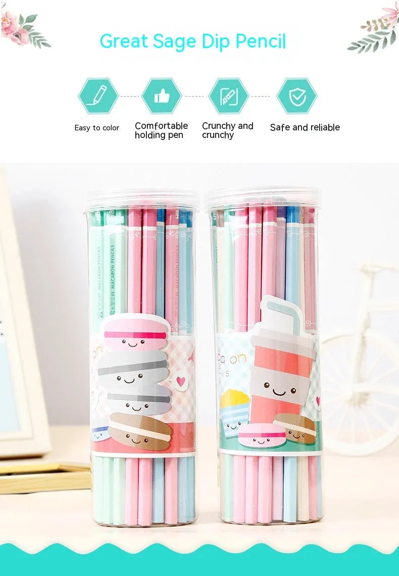 Basswood thermal transfer pencil with six-angle rod design and wooden barrel containing 50 HB refills