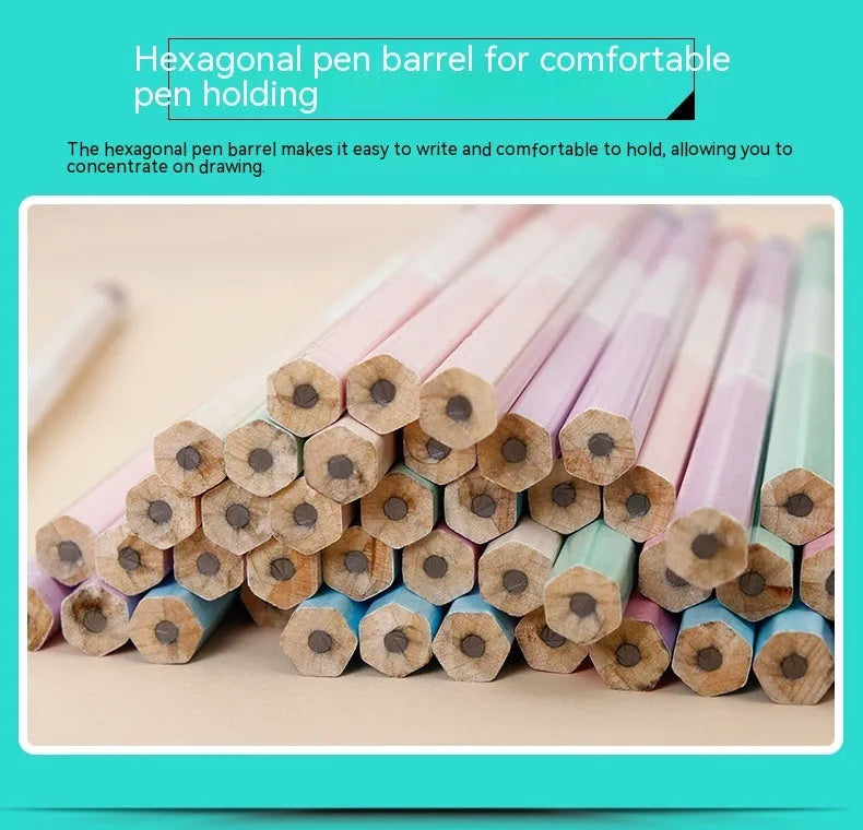 Basswood thermal transfer pencil with six-angle rod design and wooden barrel containing 50 HB refills
