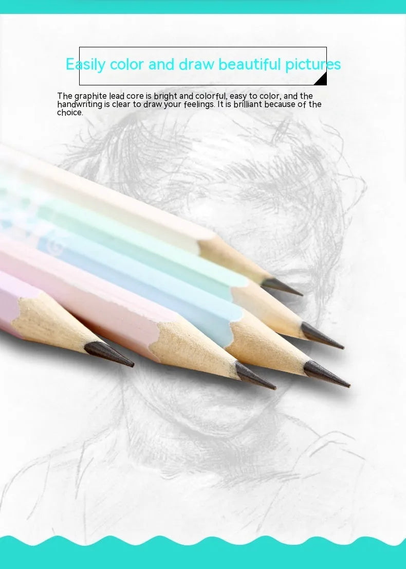 Basswood thermal transfer pencil with six-angle rod design and wooden barrel containing 50 HB refills