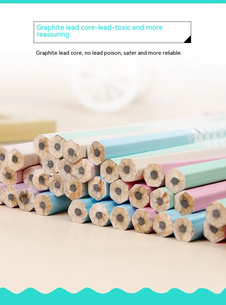 Basswood thermal transfer pencil with six-angle rod design and wooden barrel containing 50 HB refills