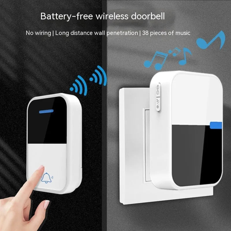Modern white wireless doorbell with self-generating power and long-distance transmission capability