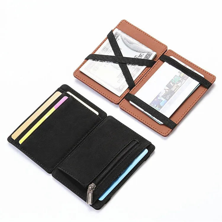 PU leather magic wallet with RFID protection, zipper coin compartment and five colour options