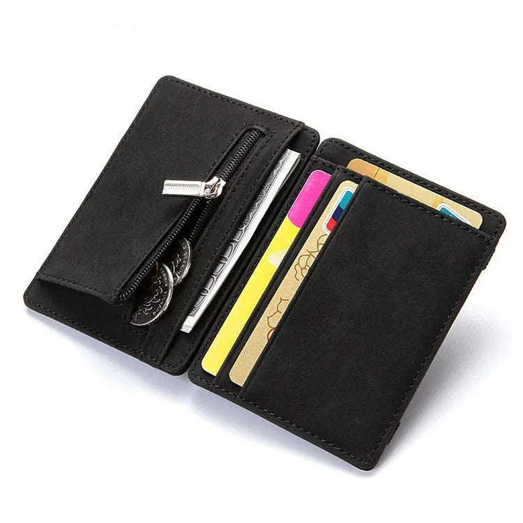 PU leather magic wallet with RFID protection, zipper coin compartment and five colour options