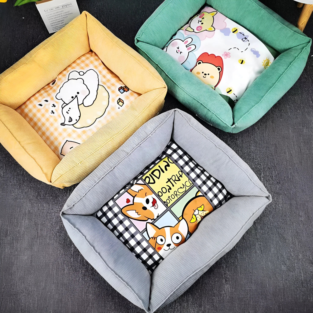Soft cotton dog pet nest in light blue, shown in a 50x40cm size for winter comfort.
