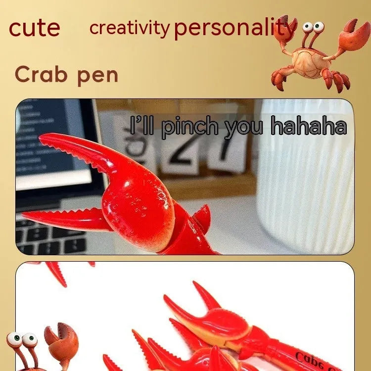 Crab-shaped novelty ballpoint pen with moving claws activated by pressing mechanism