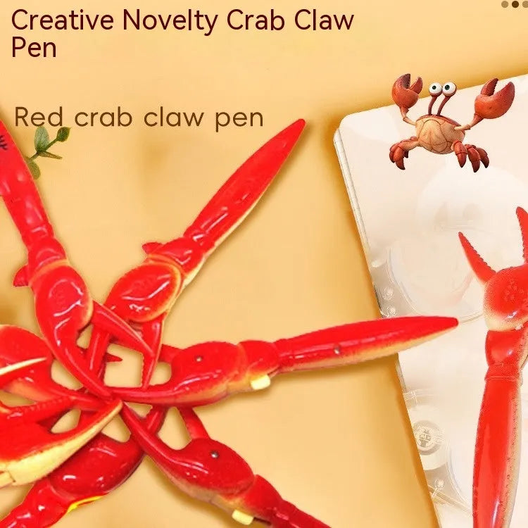 Crab-shaped novelty ballpoint pen with moving claws activated by pressing mechanism
