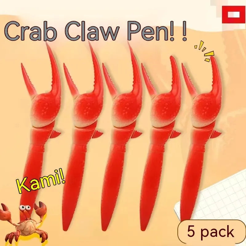 Crab-shaped novelty ballpoint pen with moving claws activated by pressing mechanism