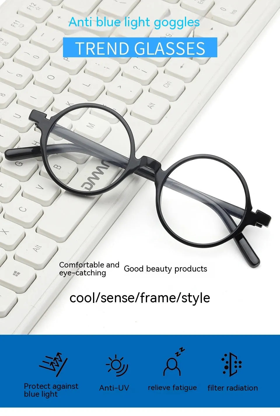 Artistic retro round glasses with PC frame in four colour options for Instagram style