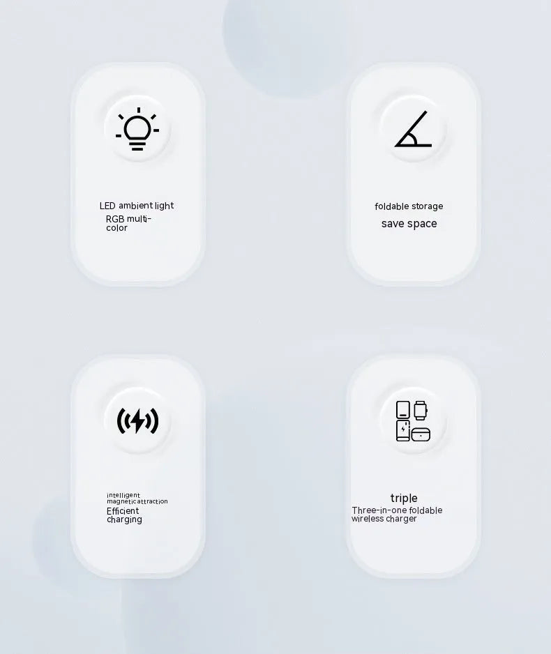 Magnetic three-in-one wireless charger and 5000mAh power bank with Type-C, in black or white, ABS body.